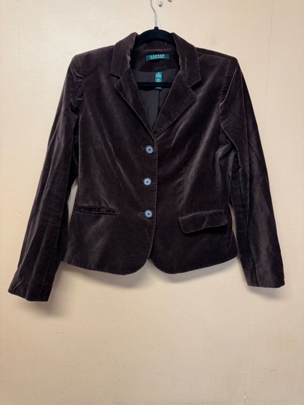 Lauren Ralph Lauren Brown Velvet Blazer Jacket Womens Size 10 Preppy